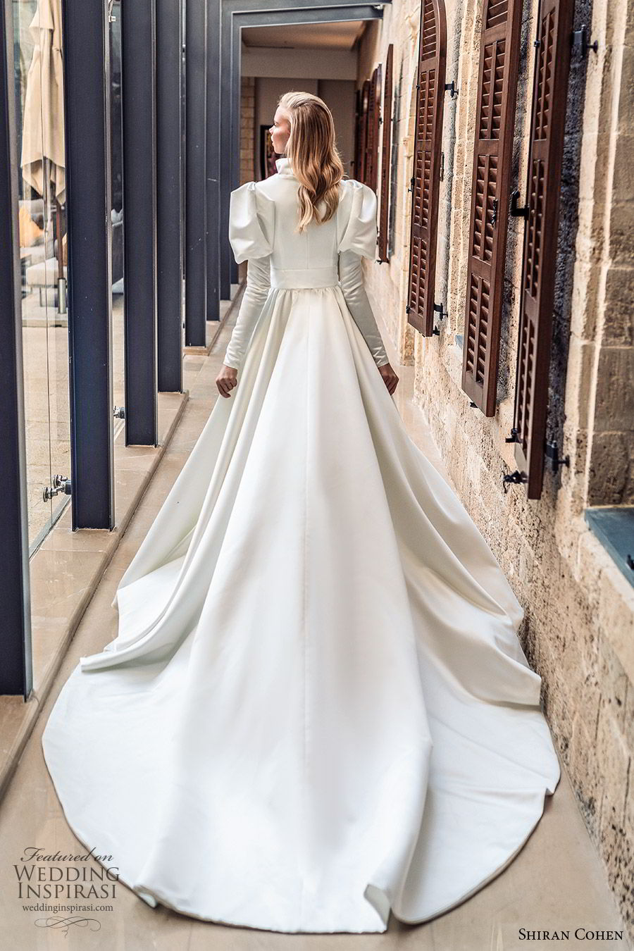 shiran cohen 2019 bridal mutton sleeves plunging v neckline collar belt a line ball gown wedding dress chapel train romantic princess clean modern (5) bv