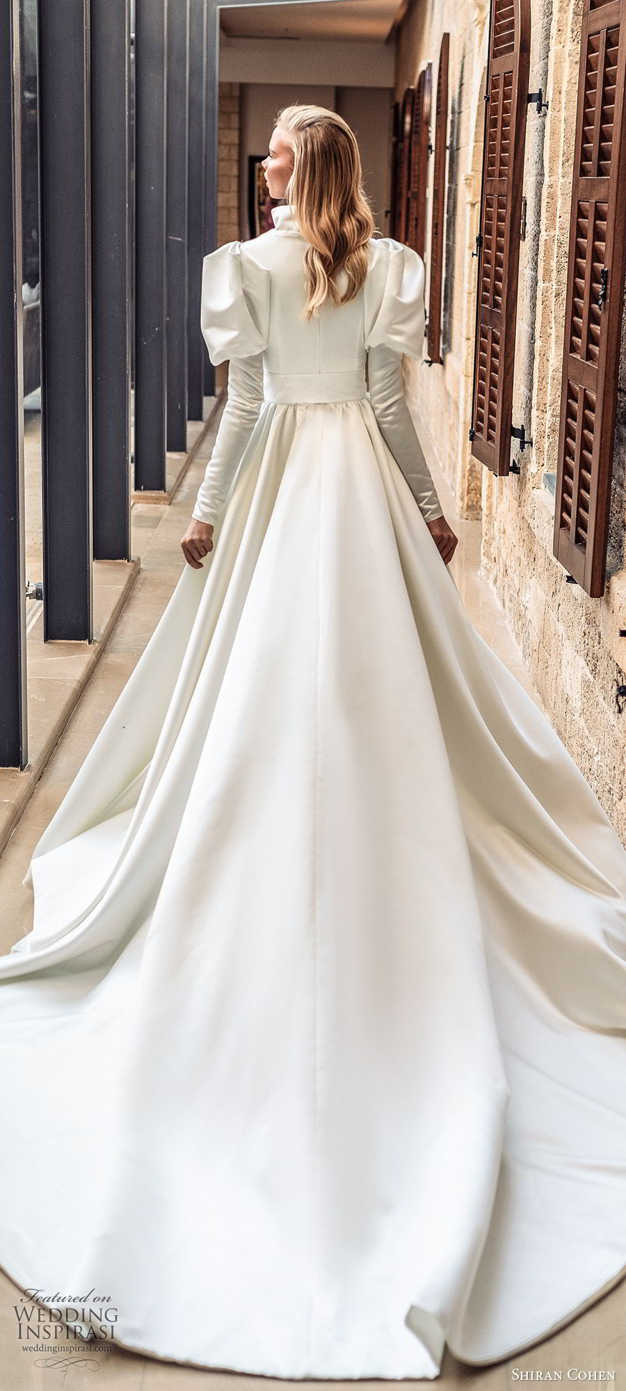 shiran cohen 2019 bridal mutton sleeves plunging v neckline collar belt a line ball gown wedding dress chapel train romantic princess clean modern (5) zbv