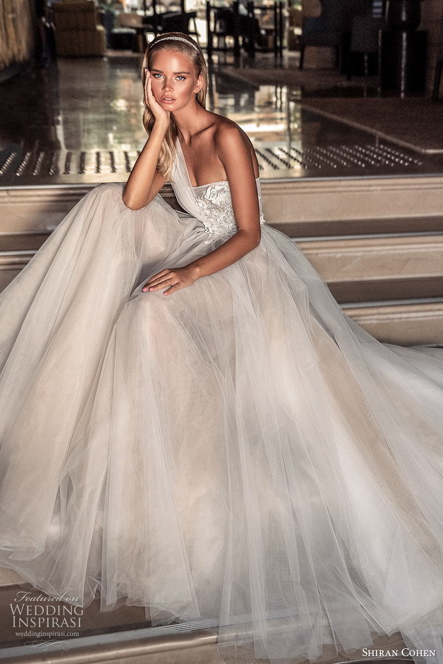 shiran cohen 2019 bridal one shoulder strap straight across embellished bodice a line ball gown wedding dress romantic elegant (11) mv