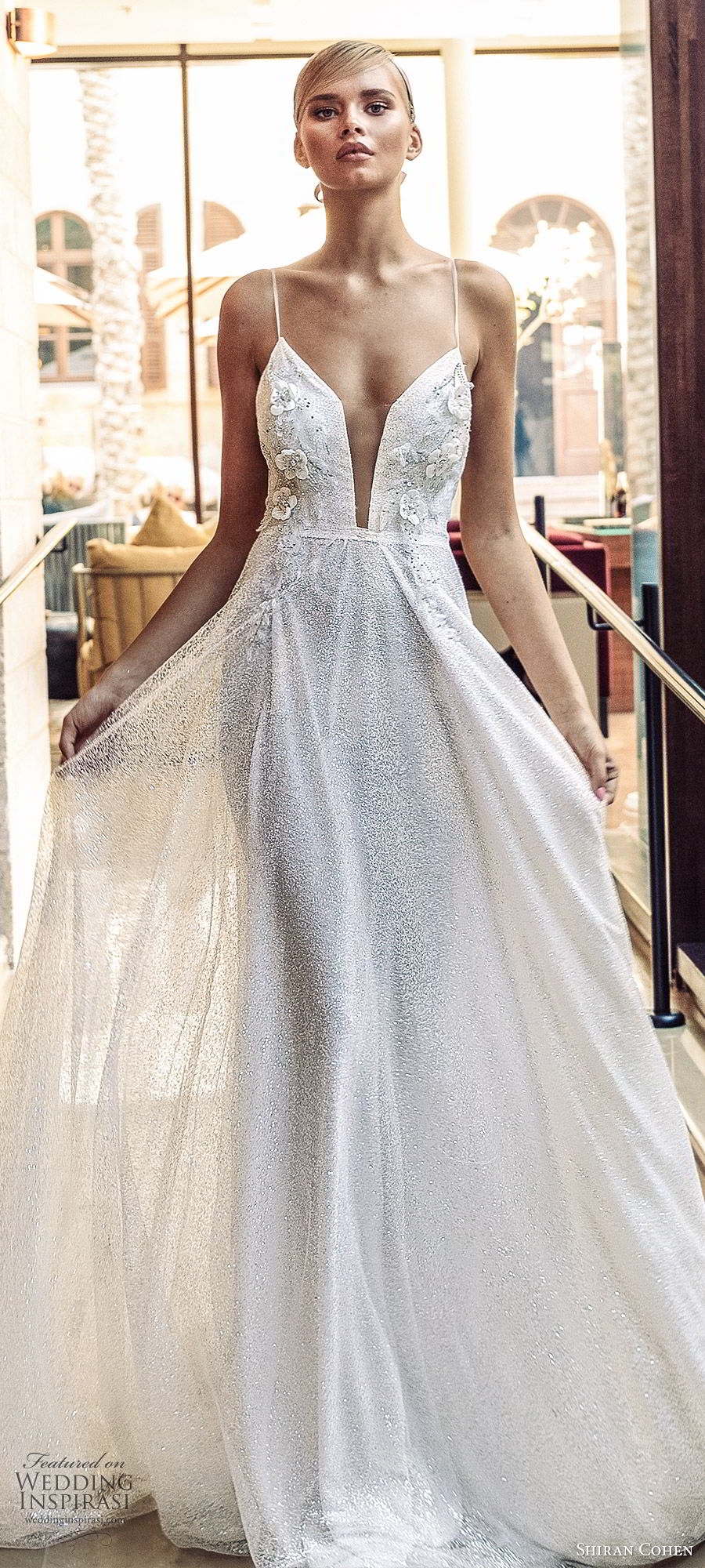 shiran cohen 2019 bridal sleeveless thin straps sweetheart plunging neckline fully embellished a line wedding dress low back romantic glitzy (7) zv