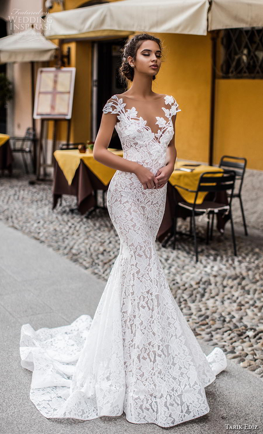 tarik ediz 2019 bridal cap sleeves illusion bateau v neck full embellishment elegant fit and flare wedding dress v back chapel train (12) mv