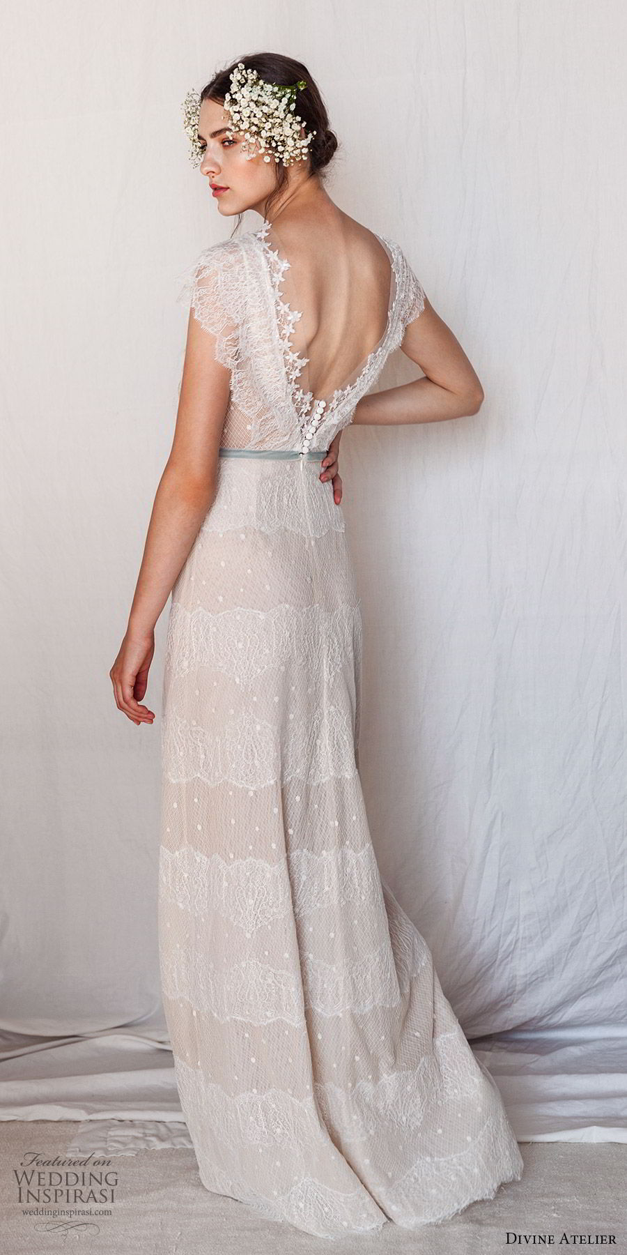 divine atelier 2019 bridal cap sleeves sheer bateau deep v neckline lace a line wedding dress (5) v back sweep train boho romantic bv