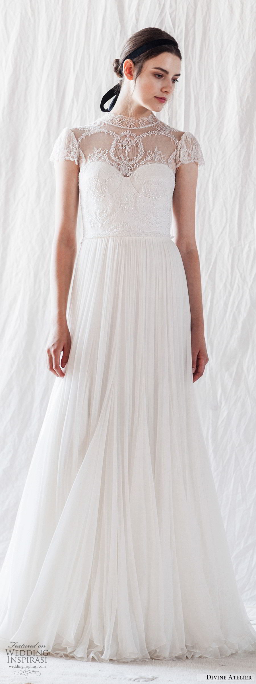 divine atelier 2019 bridal illusion cap sleeves sheer high neckline corset lace bodice a line wedding dress (6) sheer back boho romantic mv