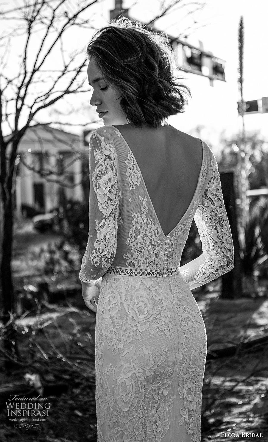 flora bridal 2019 bridal long sleeves deep v neck full embellishment elegant sheath wedding dress v back sweep train (16) zbv