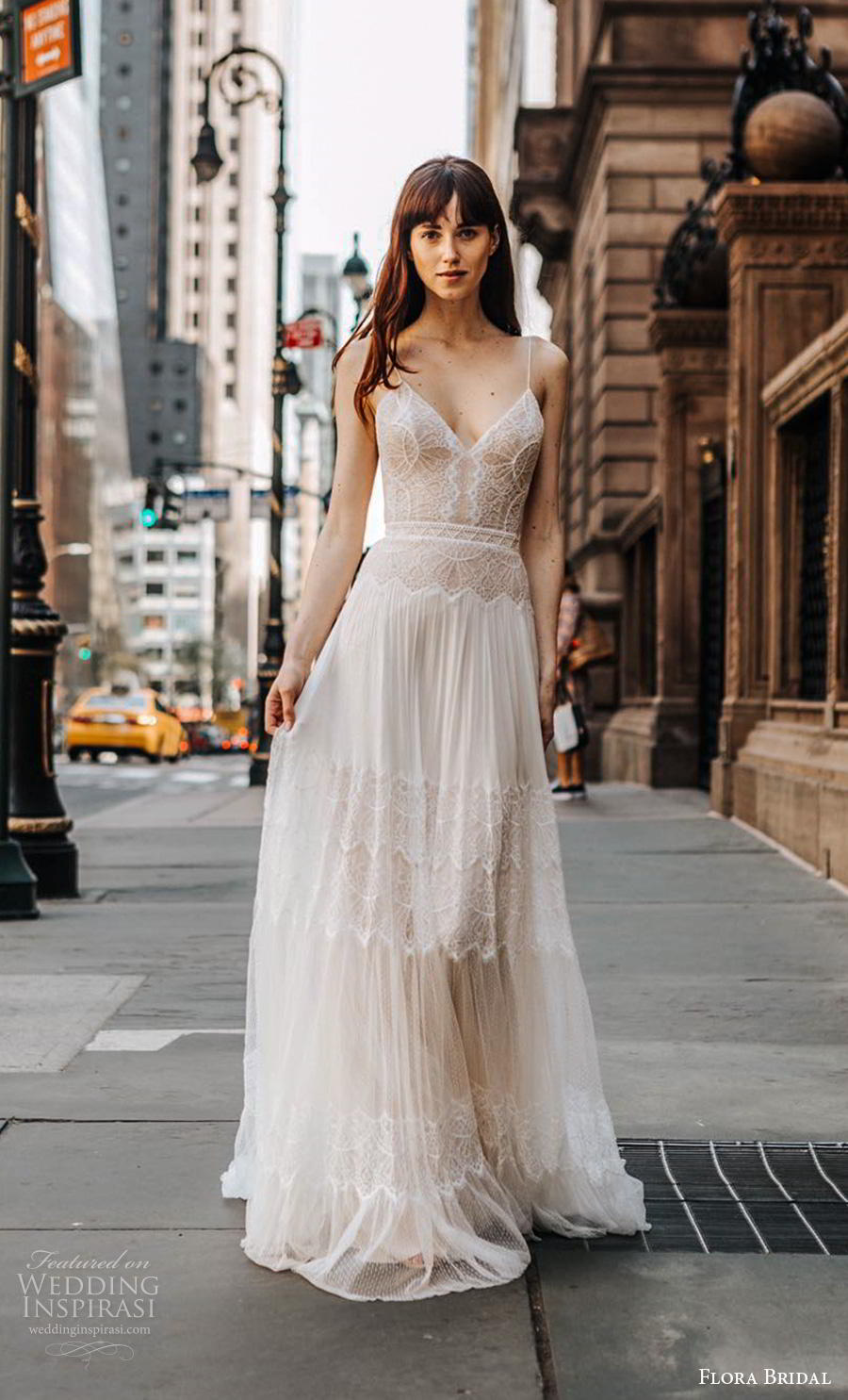 flora bridal 2019 bridal sleeveless spaghetti strap diamond neck heavily embellished bodice romantic bohemian soft a  line wedding dress backless low back sweep train (1) mv 