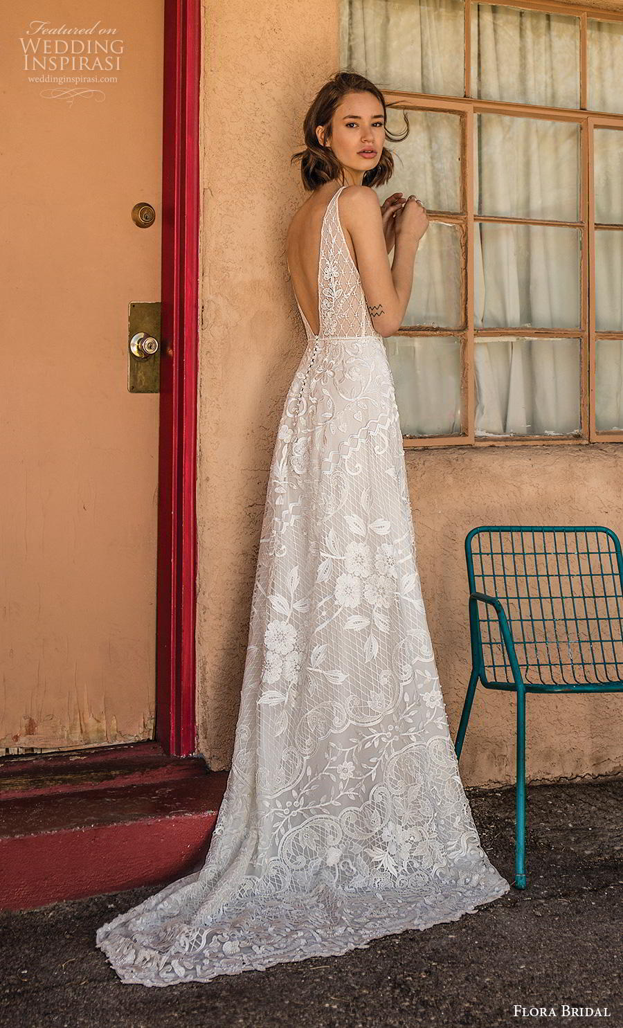 flora bridal 2019 bridal sleeveless v neck full embellishment romantic bohemian modified a  line wedding dress backless v back sweep train (2) bv