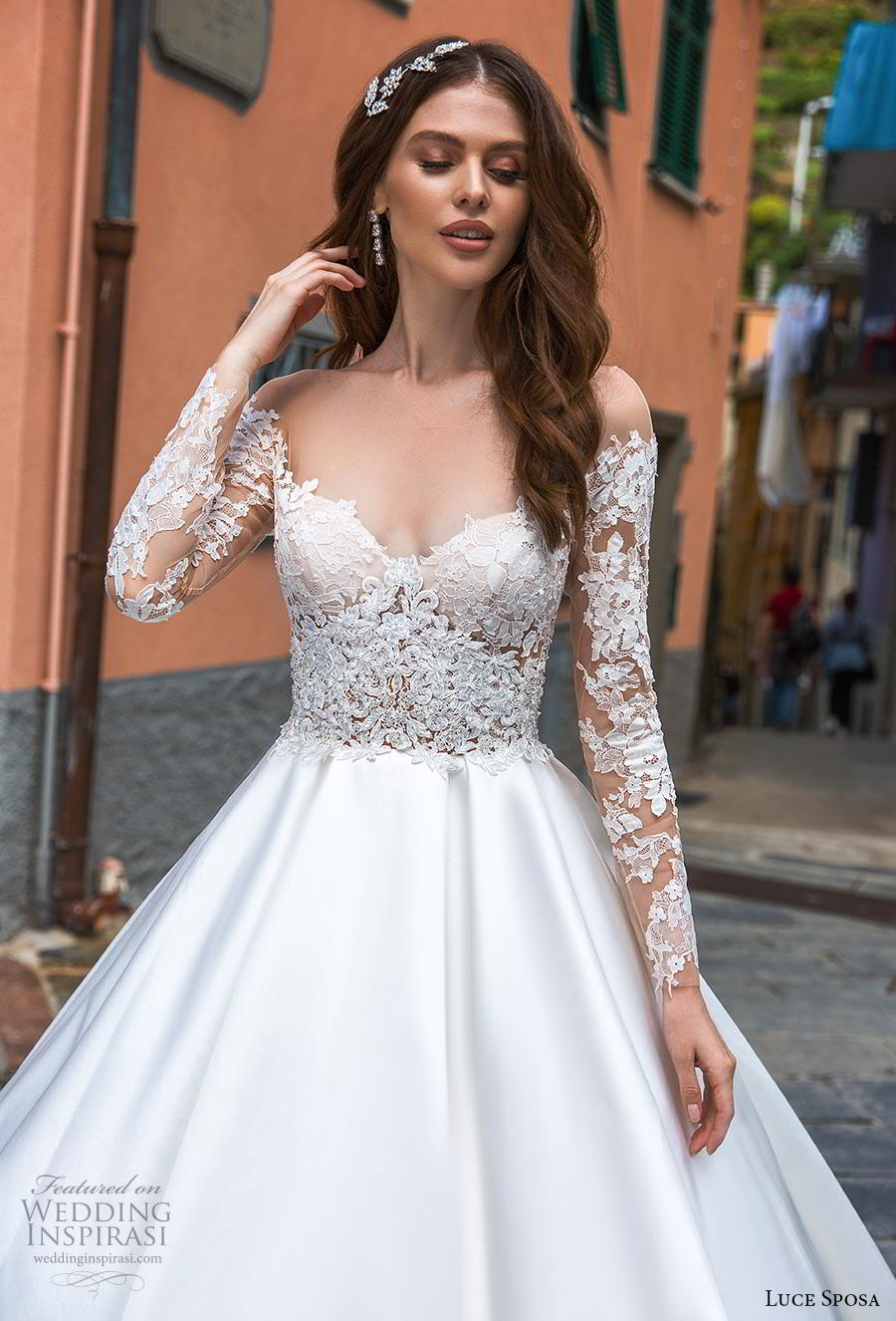 luce sposa 2019 bridal long sleeves illusion off the shoulder sweetheart neckline heavily embellished bodice princess a  line wedding dress royal train (3) zv