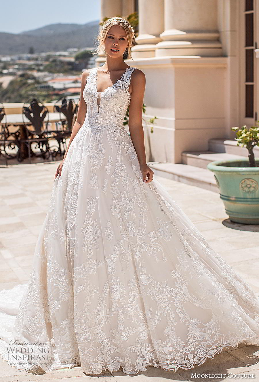 moonlight s2019 couture bridal sleeveless thick strap v neck full embellishment romantic a  line wedding dress keyhole back chapel train (5) mv