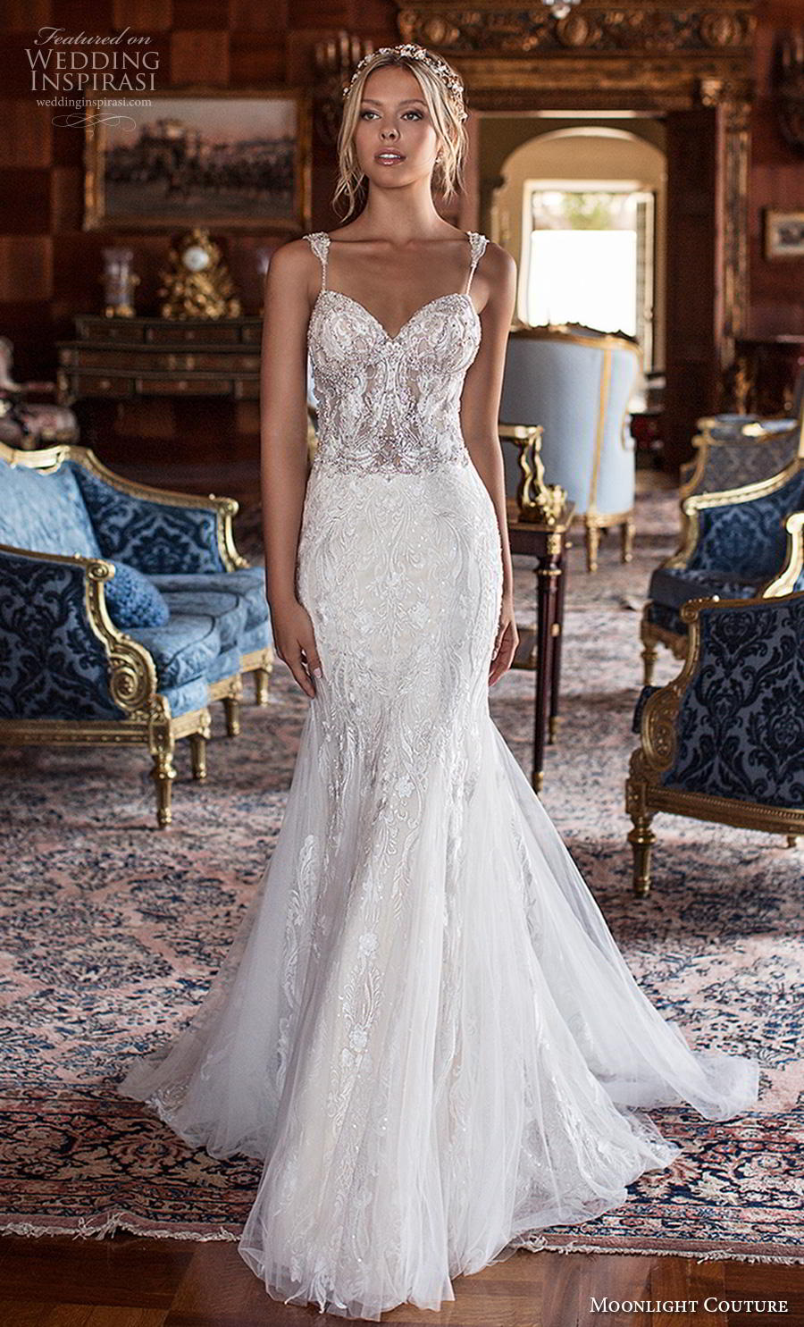 moonlight s2019 couture bridal thin strap sweetheart neckline heavily embellised bodice elegant trumpet wedding dress mid back chapel train (2) mv