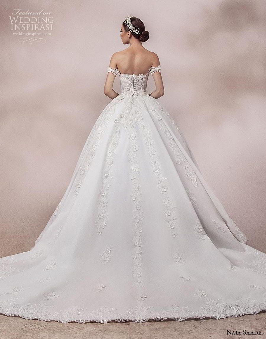 naja saade 2018 bridal off the shoulder sweetheart neckline heavily embellished bodice princess romantic ball gown a  line wedding dress mid back chapel train (12) bv