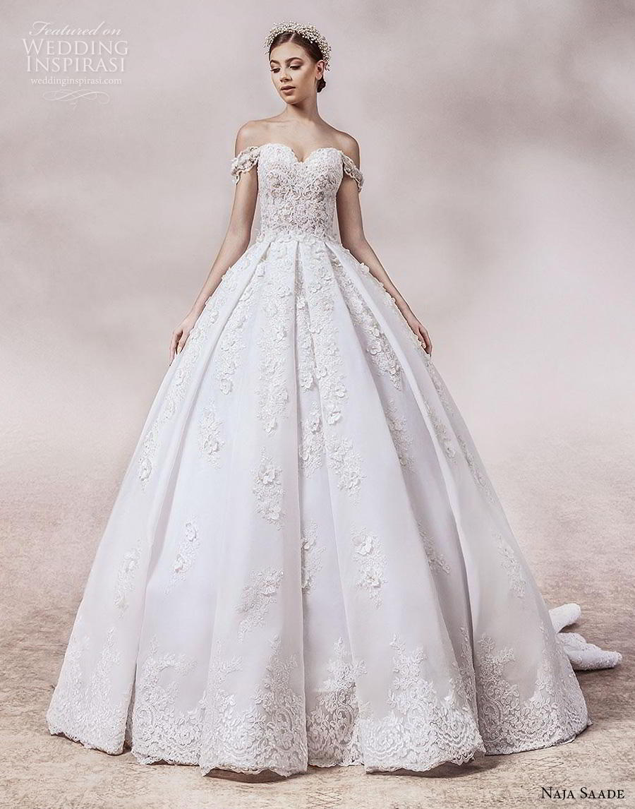 naja saade 2018 bridal off the shoulder sweetheart neckline heavily embellished bodice princess romantic ball gown a  line wedding dress mid back chapel train (12) mv