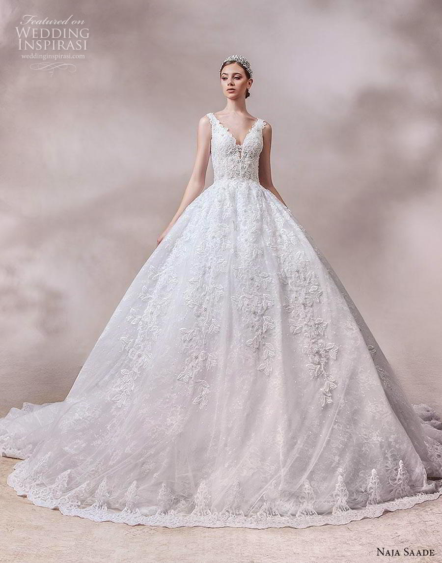 naja saade 2018 bridal sleeveless thick strap v neck full embellishment princess romantic ball gown a  line wedding dress v back royal train (7) mv