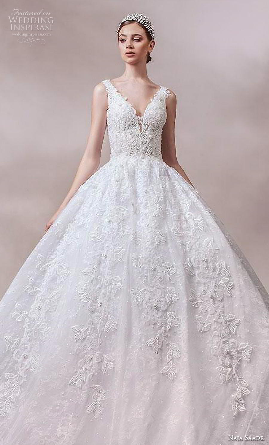 naja saade 2018 bridal sleeveless thick strap v neck full embellishment princess romantic ball gown a  line wedding dress v back royal train (7) zv