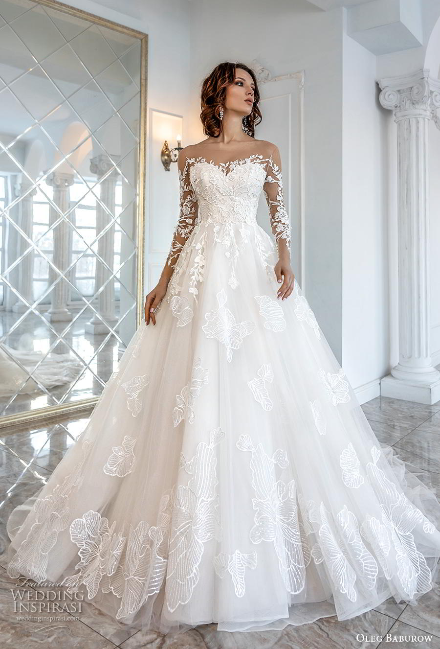 oleg baburow 2019 bridal long sleeves illusion bateau sweetheart neckline heavily embellished bodice princess a  line wedding dress chapel train (1) mv