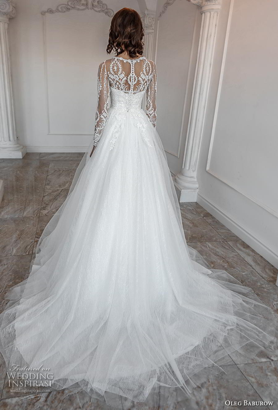 oleg baburow 2019 bridal long sleeves illusion jewel sweetheart neckline heavily embellished bodice romantic a  line wedding dress sheer lace back chapel train (8) bv