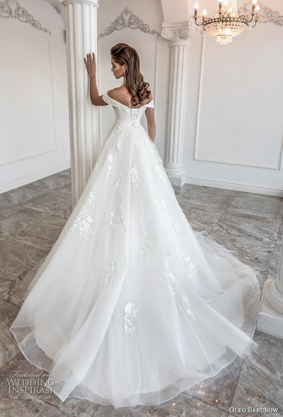 oleg baburow 2019 bridal off the shoulder sweetheart neckline heavily embellished bodice romantic princess a  line wedding dress mid back chapel train (11) bv