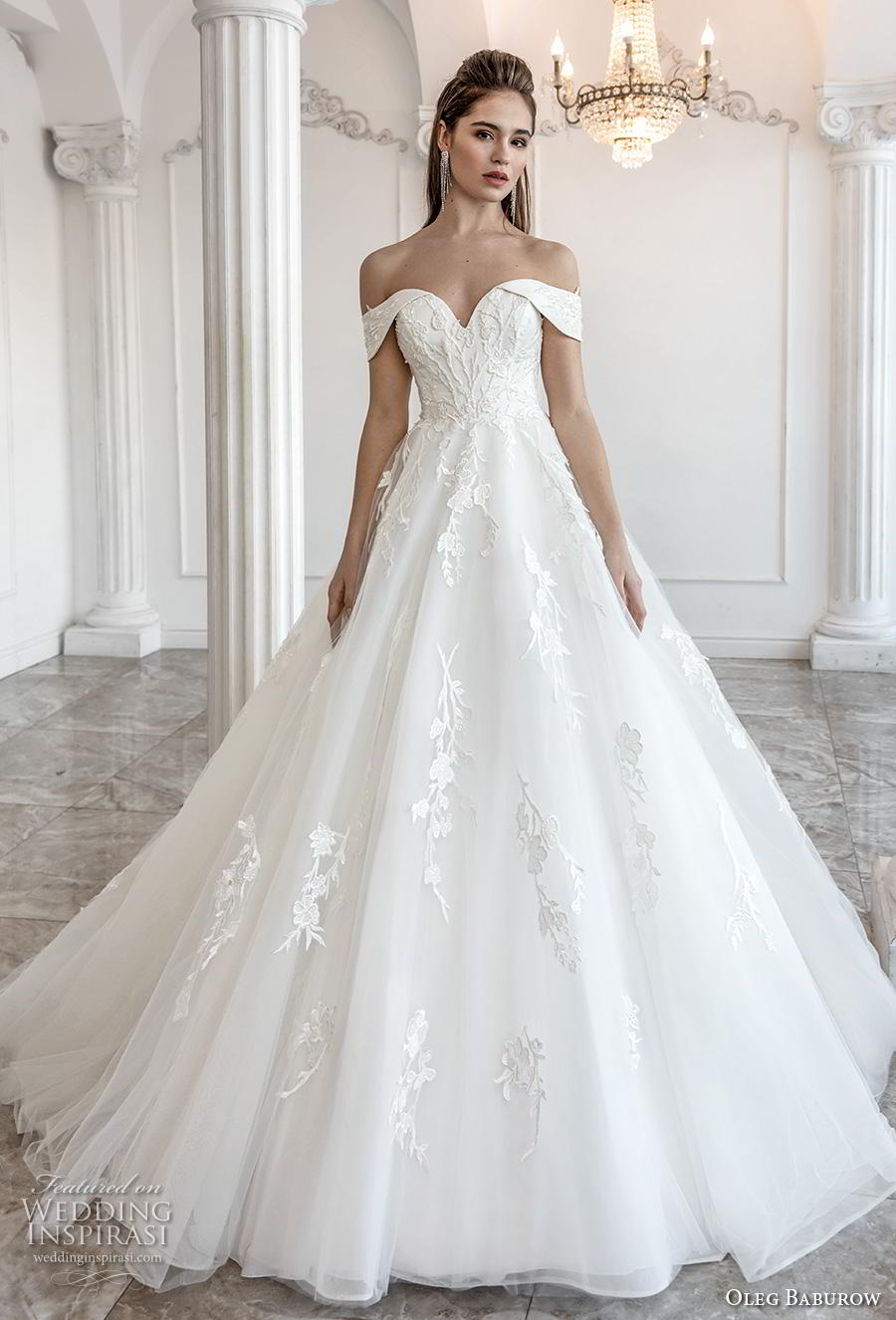 oleg baburow 2019 bridal off the shoulder sweetheart neckline heavily embellished bodice romantic princess a  line wedding dress mid back chapel train (11) mv