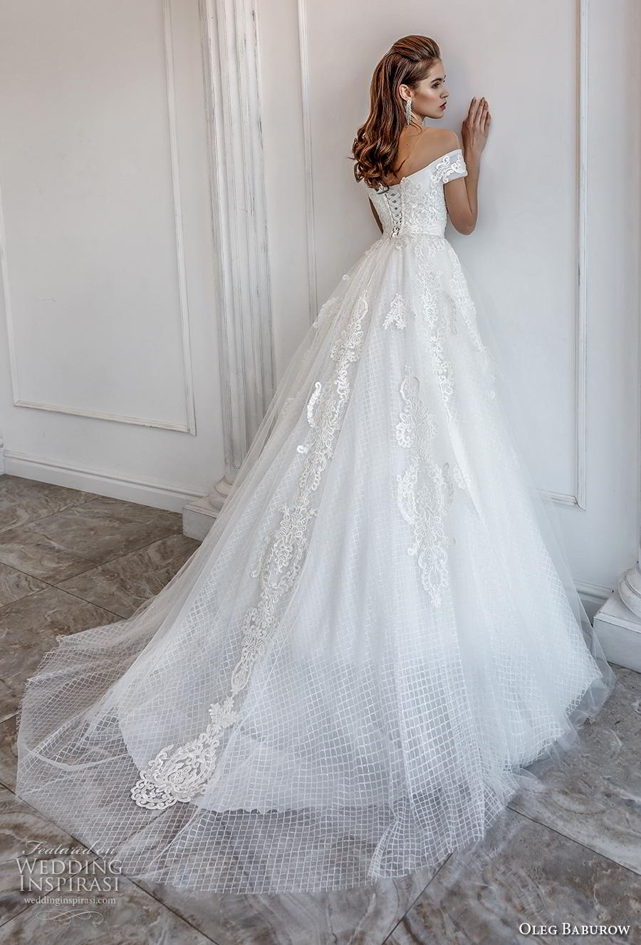 oleg baburow 2019 bridal off the shoulder sweethert neckline heavily embellished bodice romantic princess a  line wedding dress mid back chapel train (2) bv