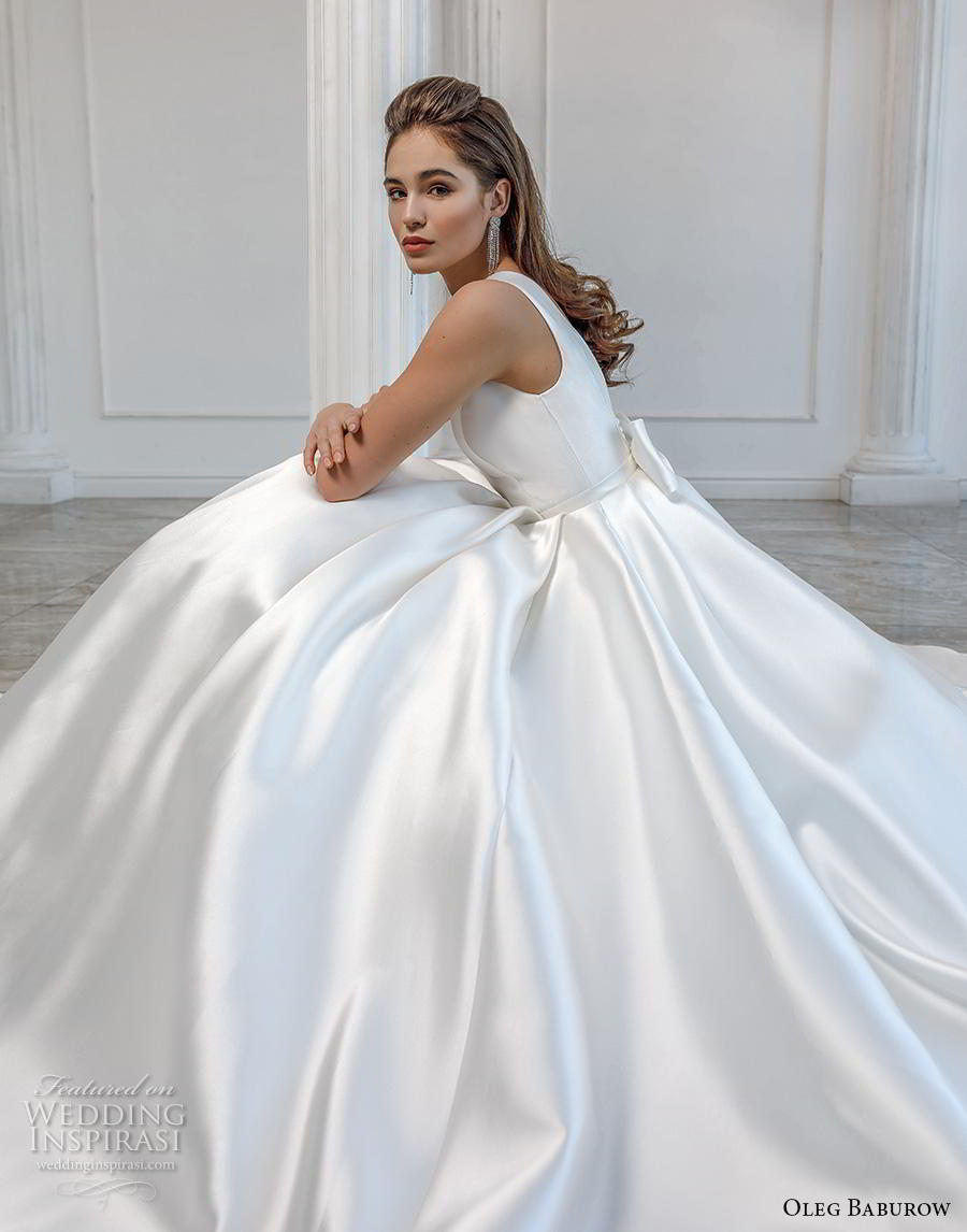 oleg baburow 2019 bridal sleeveless bateau neck simple minimalist pleated skirt elegant a  line wedding dress pockets v ribbon back chapel train (5) zsdv