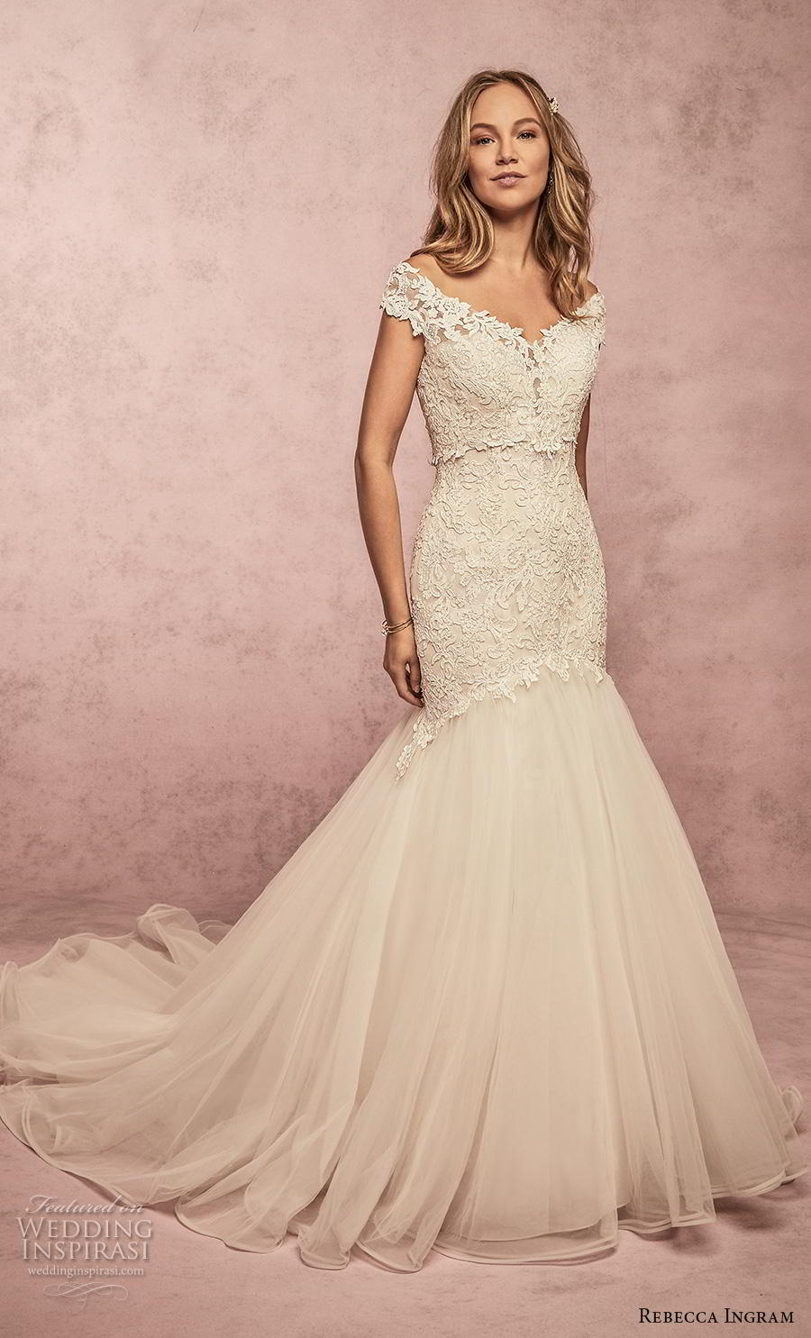 rebecca ingram s2019 bridal cap sleeves v neck heavily embellished bodice romanti mermaid wedding dress mid back chapel train (15) mv