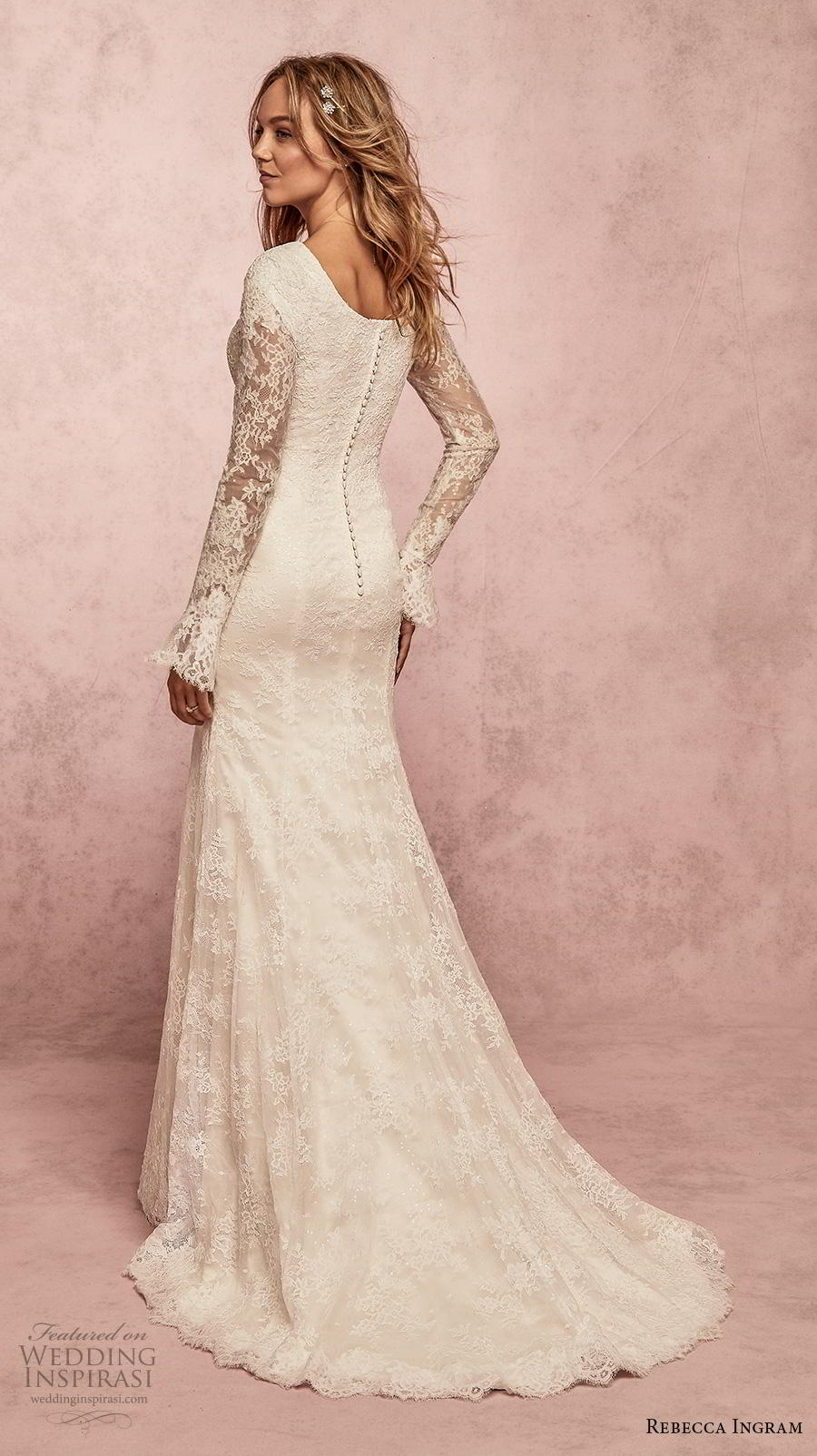 rebecca ingram s2019 bridal long poet sleeves v neck full embellishment elegant modest fit and flare wedding dress covered back sweep train (13) bv