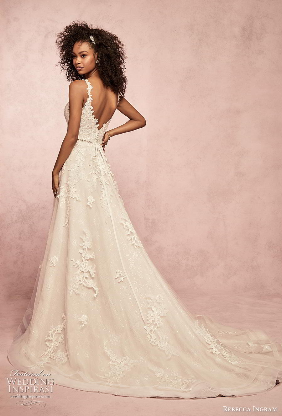 rebecca ingram s2019 bridal sleeveless deep v neck full embellishment romantic  a  line wedding dress v back chapel train (4) bv