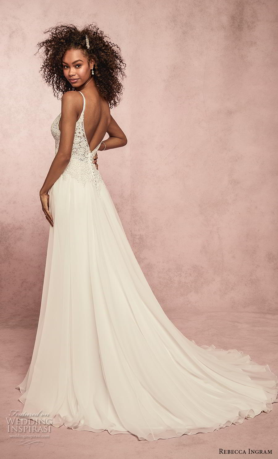 rebecca ingram s2019 bridal sleeveless spaghetti strap diamond neck heavily embellished bodice romantic a  line wedding dress backless v back medium train (12) bv