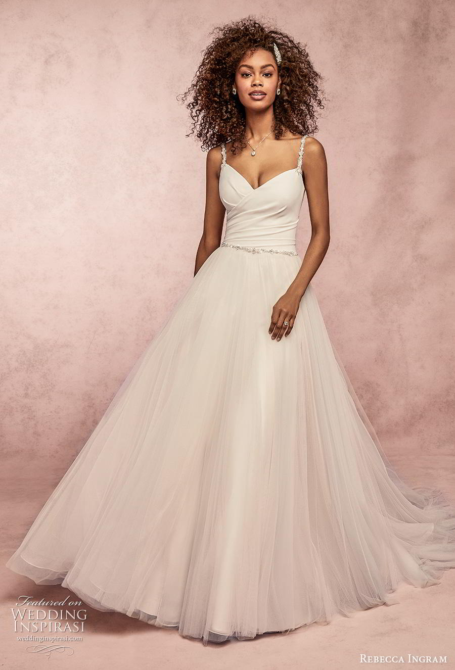 rebecca ingram s2019 bridal sleeveless thin strap simple wrap over tulle skirt romantic a  line wedding dress backless scoop back chapel train (7) mv