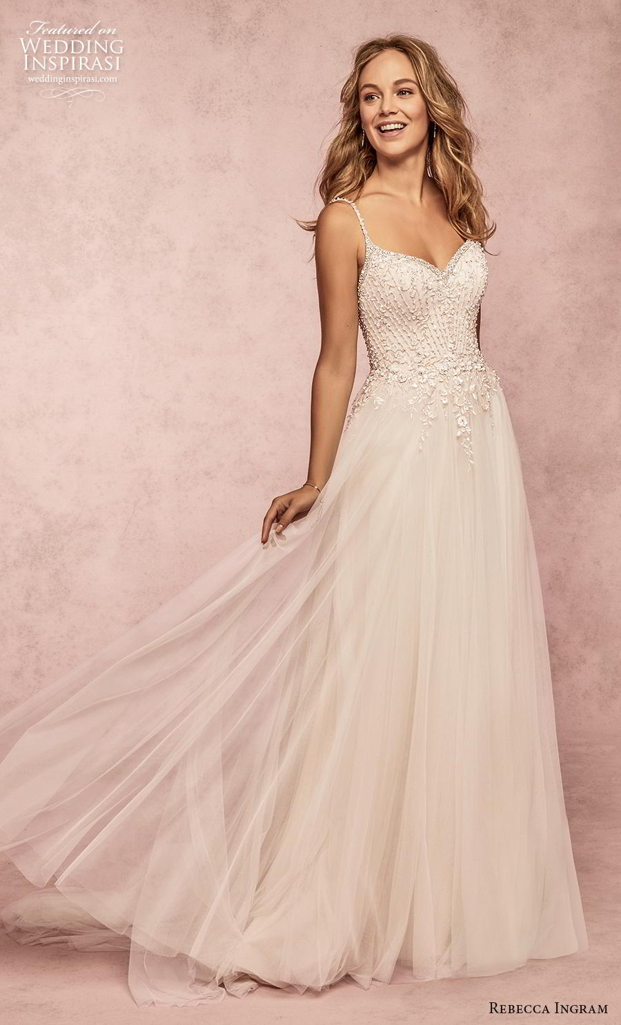 rebecca ingram s2019 bridal sleeveless thin strap sweetheart neckline heavily embellished bodice romantic a  line wedding dress backless chapel train (6) mv