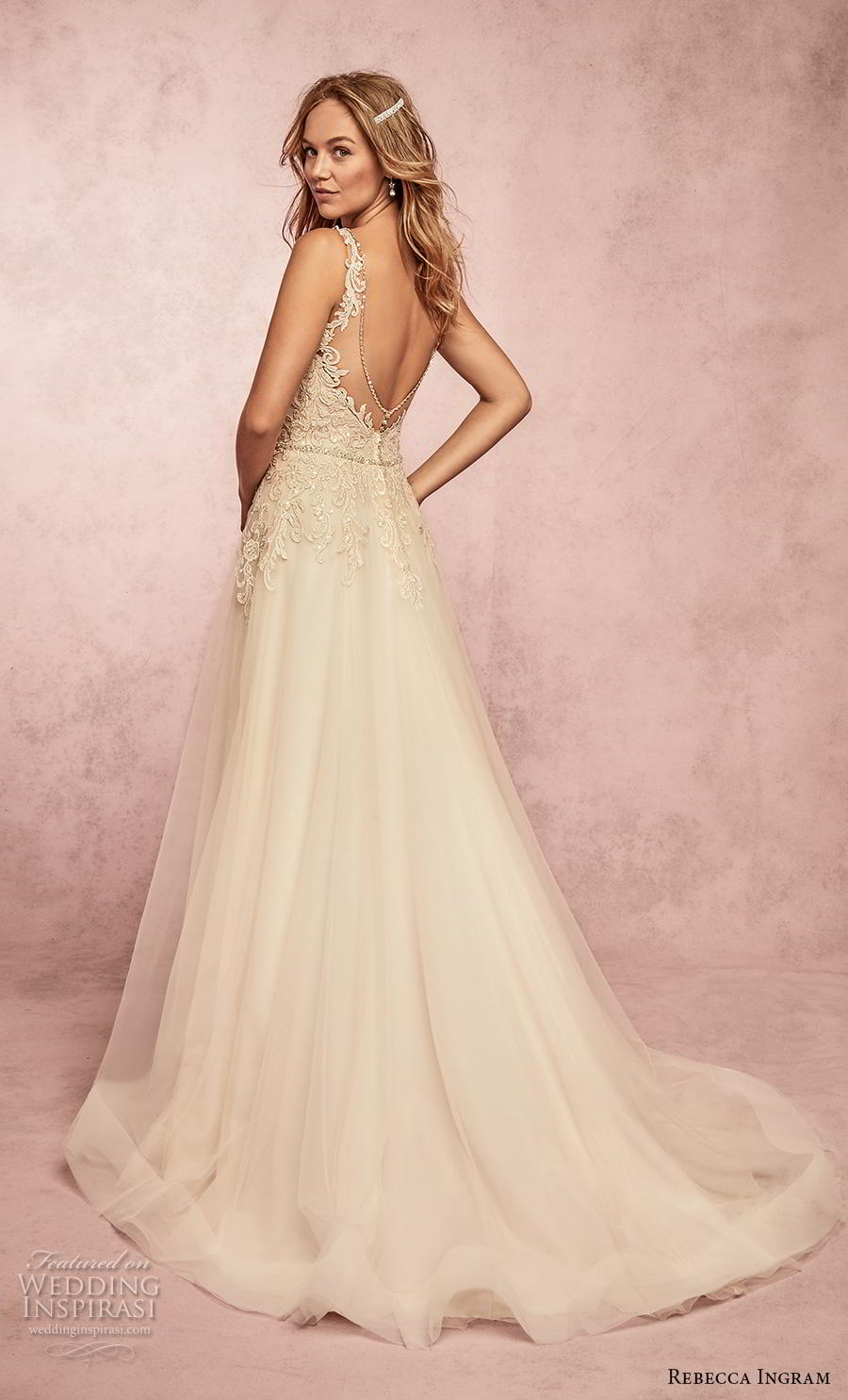 rebecca ingram s2019 bridal sleeveless with strap v neck heavily embellished bodice romantic a  line wedding dress backless v back sweep train (16) bv