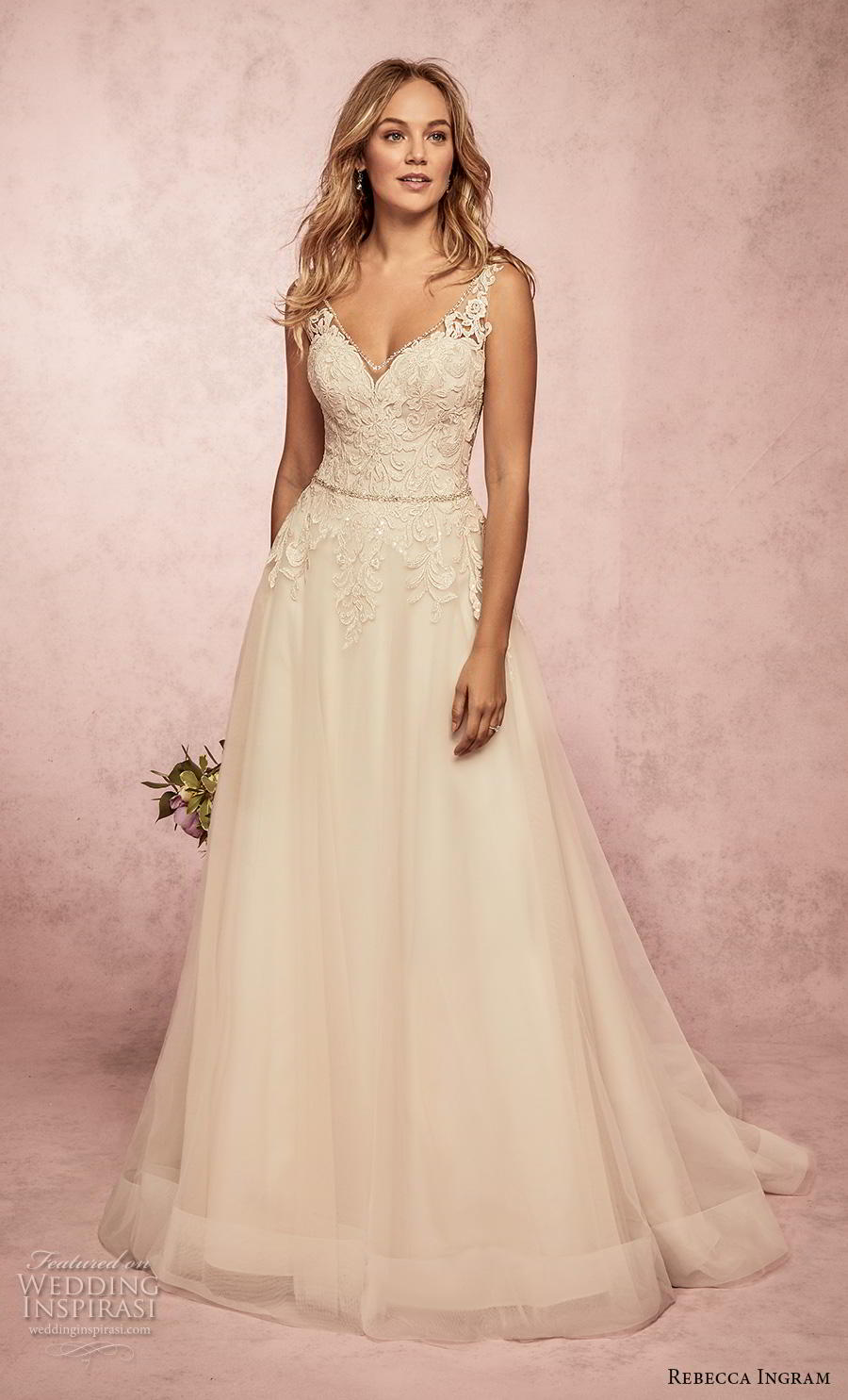 rebecca ingram s2019 bridal sleeveless with strap v neck heavily embellished bodice romantic a  line wedding dress backless v back sweep train (16) mv