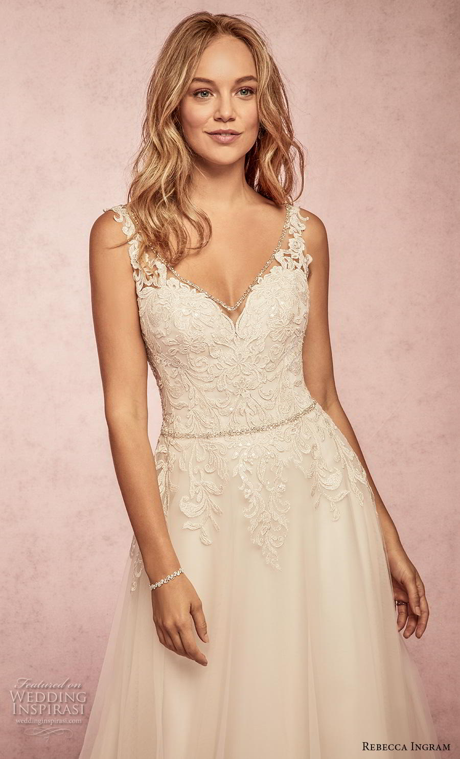 rebecca ingram s2019 bridal sleeveless with strap v neck heavily embellished bodice romantic a  line wedding dress backless v back sweep train (16) zv