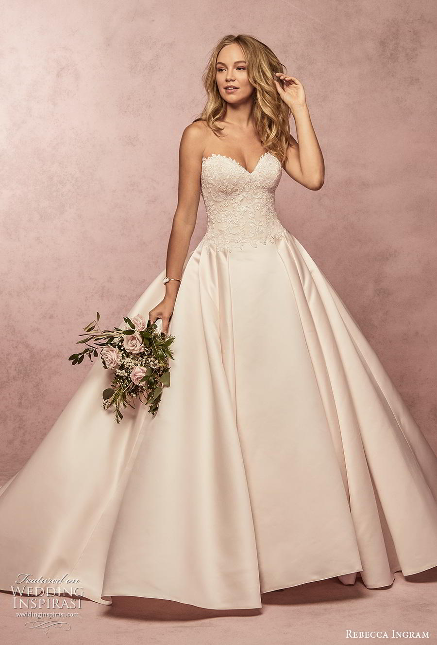 rebecca ingram s2019 bridal strapless sweetheart neckline heavily embellished bodice romantic ball gown a  line wedding dress mid back chapel train (2) mv