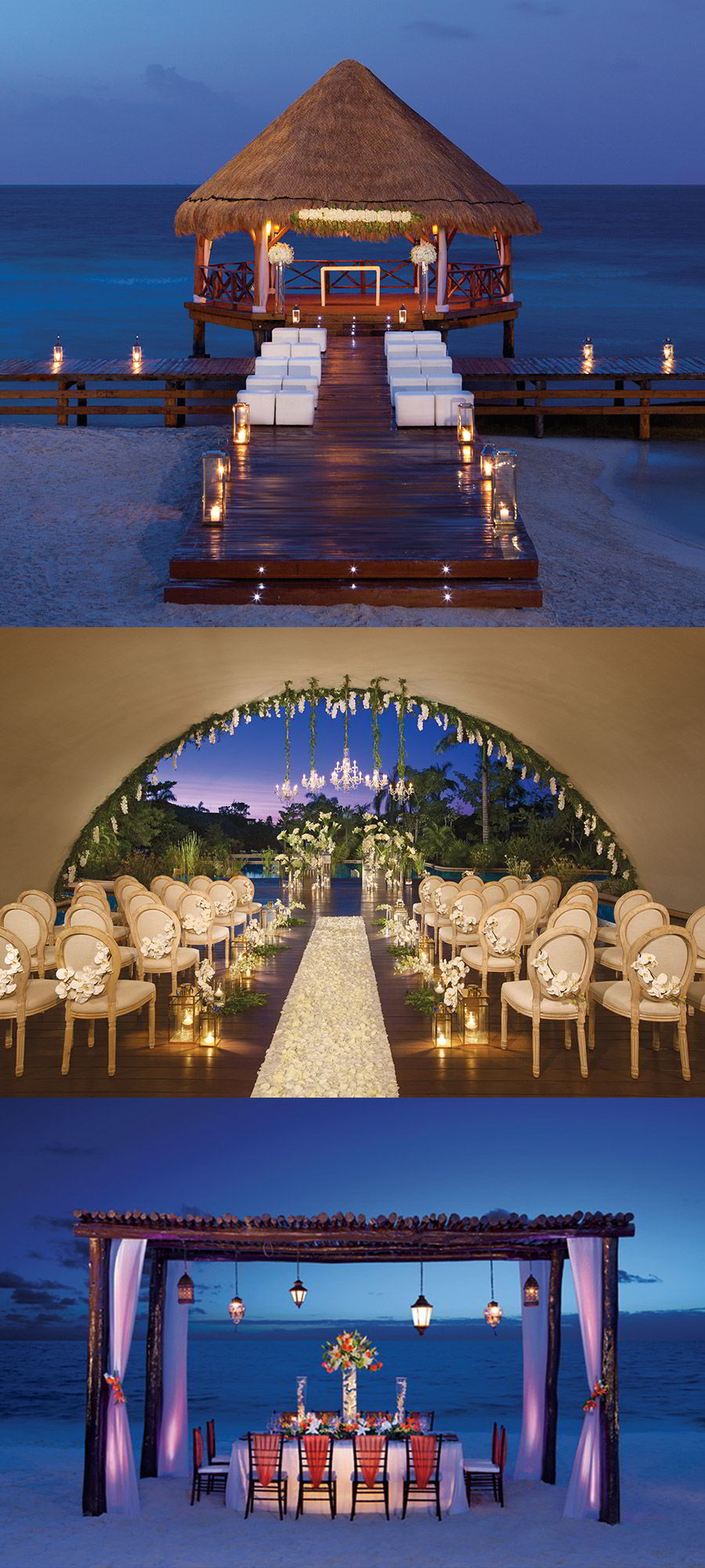 secrets resorts caribbean beach destination wedding luxury honeymoon charming bohemian enchanted wedding venue night gazebo arch silversands akumal capri