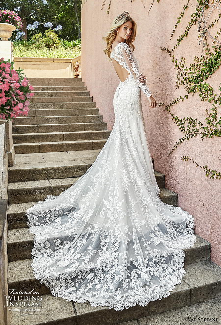 val stefani spring 2019 bridal long sleeves sweetheart neckline full embellishment elegant mermaid wedding dress keyhole back chapel train (8) bv