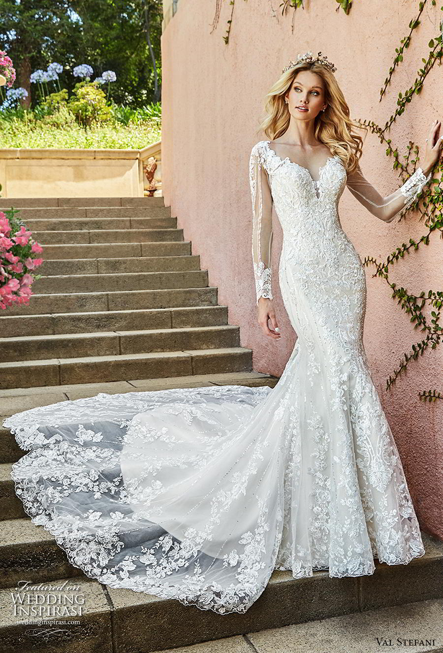 val stefani spring 2019 bridal long sleeves sweetheart neckline full embellishment elegant mermaid wedding dress keyhole back chapel train (8) mv