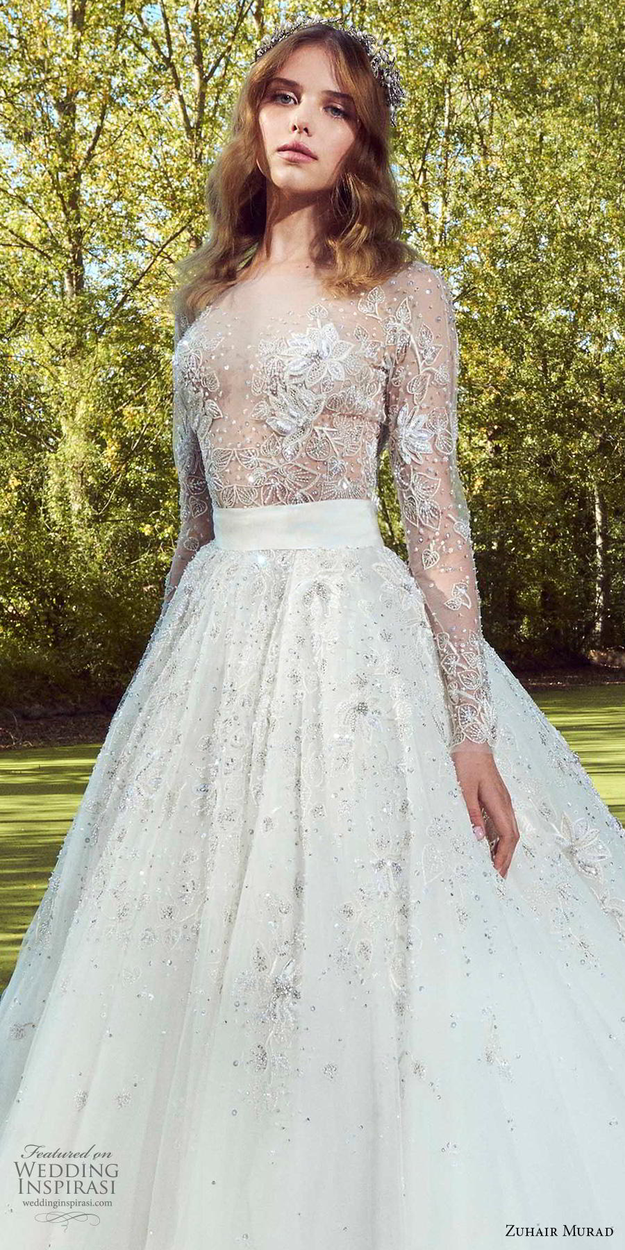 zuhair murad fall 2019 bridal long sleeves bateau neckline heavily embellished bodice romantic a  line wedding dress (2) zv