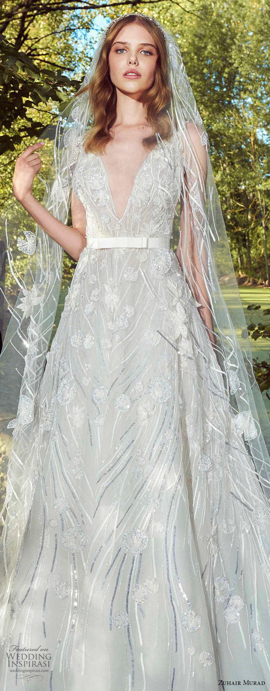 zuhair murad fall 2019 bridal sleeveless with strap deep v neck full embellishment romantic a  line wedding dress chapel train (8) zv