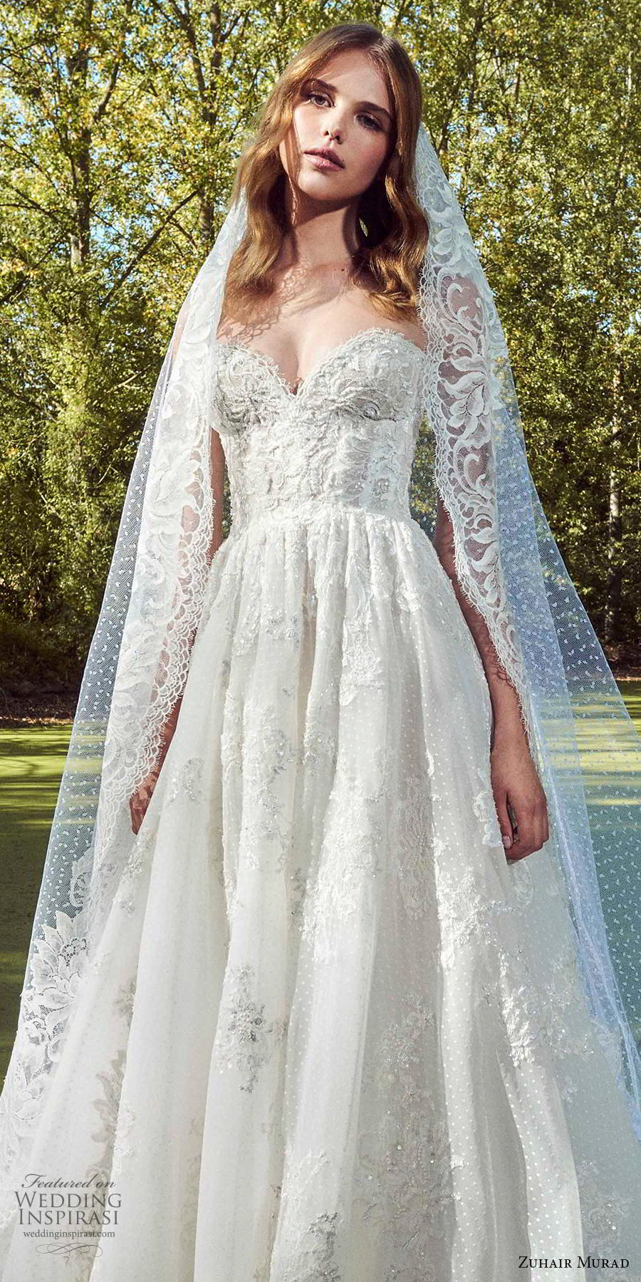 zuhair murad fall 2019 bridal strapless sweetheart neckline heavily embellished bodice bustier romantic a  line wedding dress chapel train (13) zv