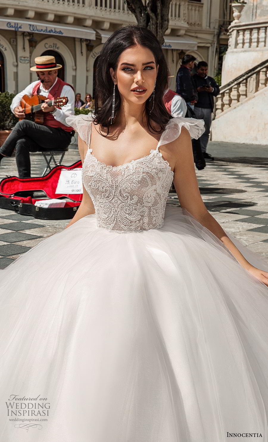 Innocentia 2019 toarmina bridal thin strap butterfly sleeves diamond neckline heavily embellished bodice romantic ball gown a  line wedding dress backless chapel train (15) zv