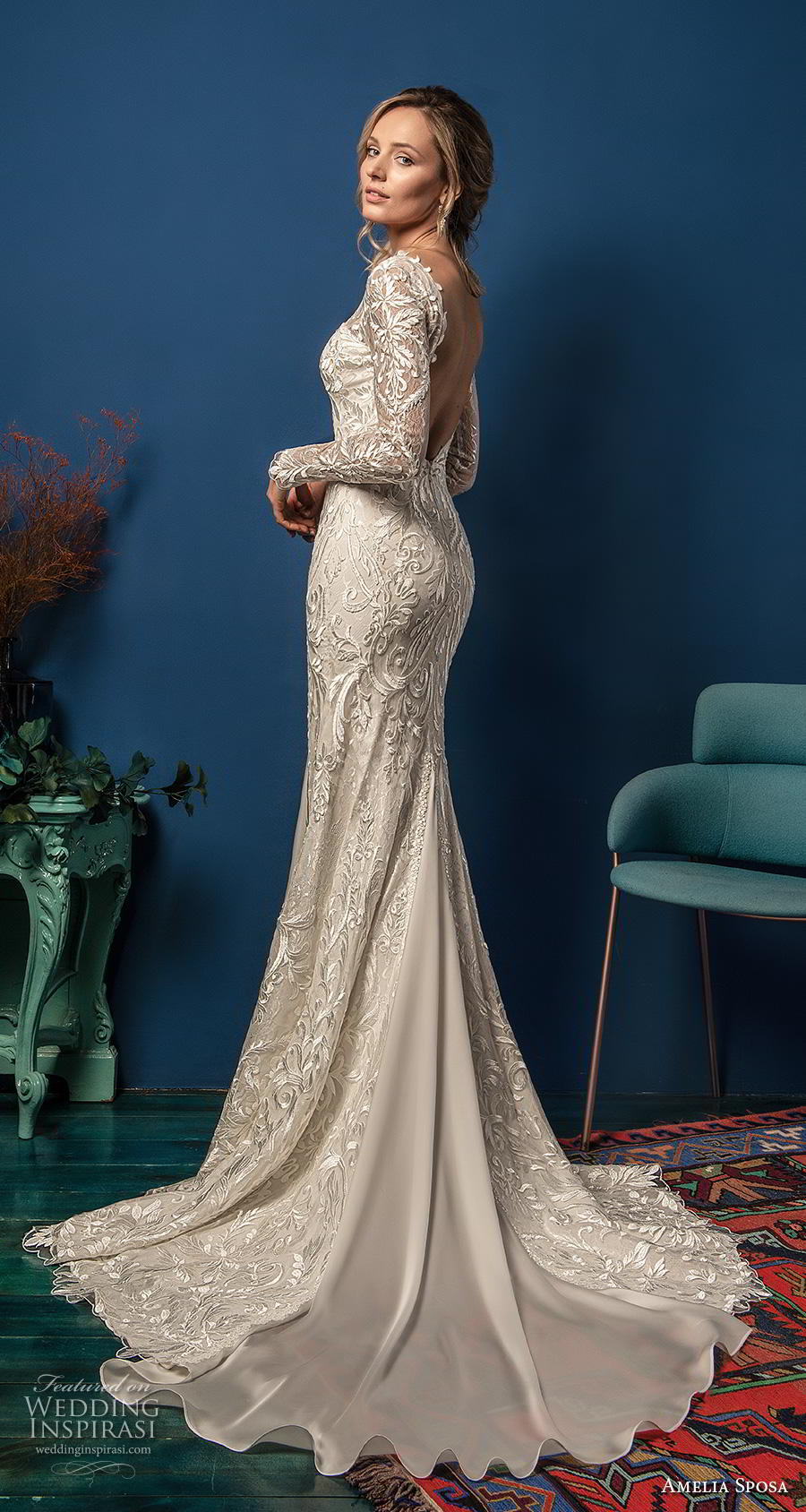 amelia sposa 2019 bridal long sleeves illusion bateau sweetheart neckline full embellishment elegant sheath wedding dress backless low v back chapel train (11) sdv