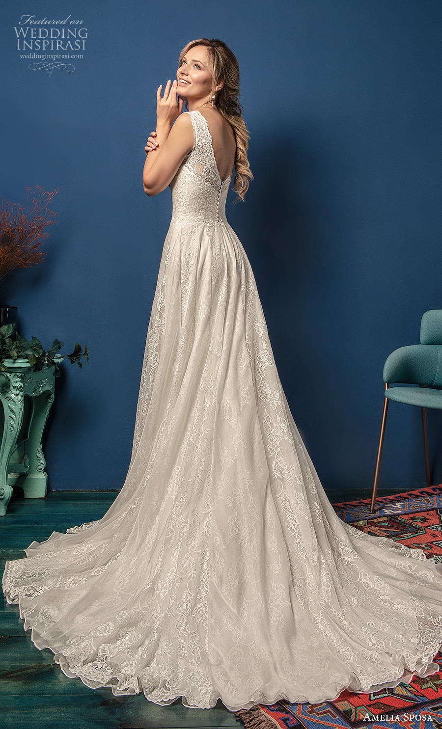 amelia sposa 2019 bridal sleeveless v neck full embellishment elegant romantic modified a  line wedding dress v back chapel train (14) bv