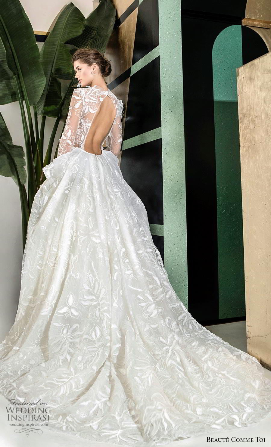 beaute comme toi 2019 bridal long sleeves illusion jewel sweetheart neckline full embellishment elegant princess a  line wedding dress keyhole back chapel train (quennia) bv