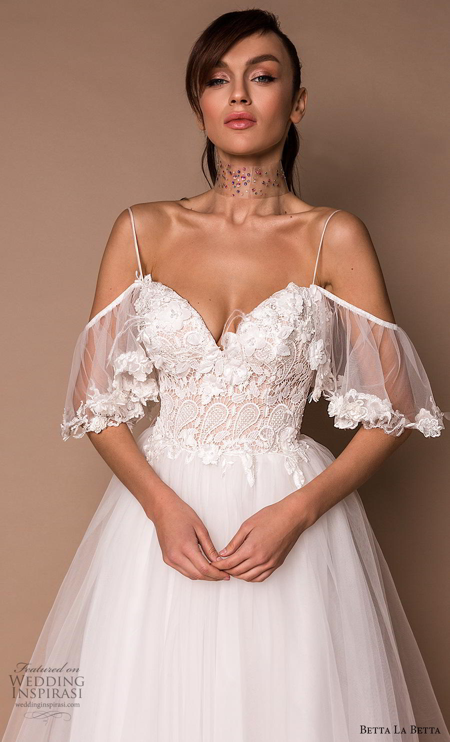 betta la betta 2020 bridal spaghetti strap cold shoulder sweetheart neckline heavily embellished bodice tulle skirt romantic a  line wedding dress backless chapel train (7) zv