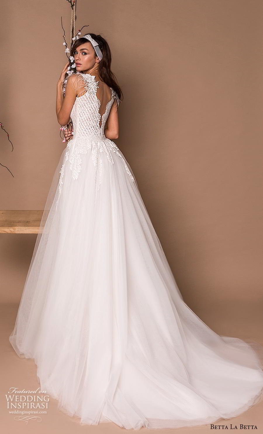 betta la betta 2020 bridal thick strap v neck heavily embellished bodice tulle skirt romantic a  line wedding dress v back chapel train (2) bv