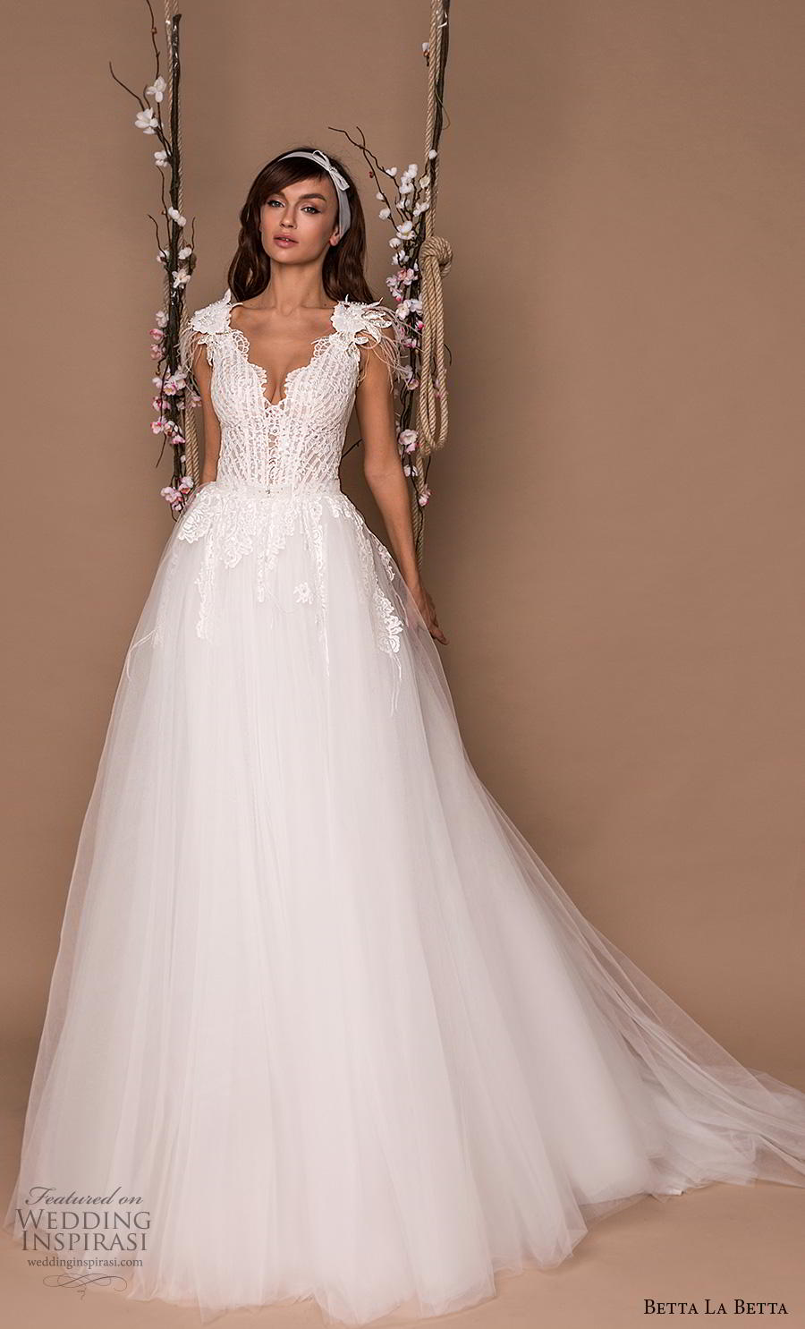 betta la betta 2020 bridal thick strap v neck heavily embellished bodice tulle skirt romantic a  line wedding dress v back chapel train (2) mv