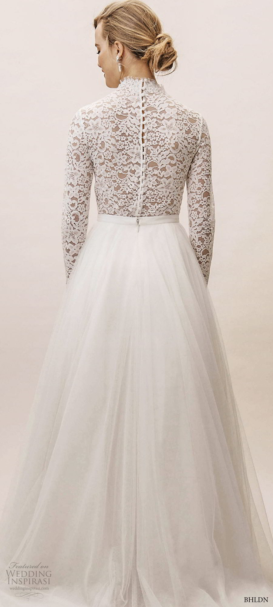 bhldn spring 2019 bridal long sleeve high neck lace top a line ball gown skirt 2 piece wedding dress (13) elegant romantic modest bv