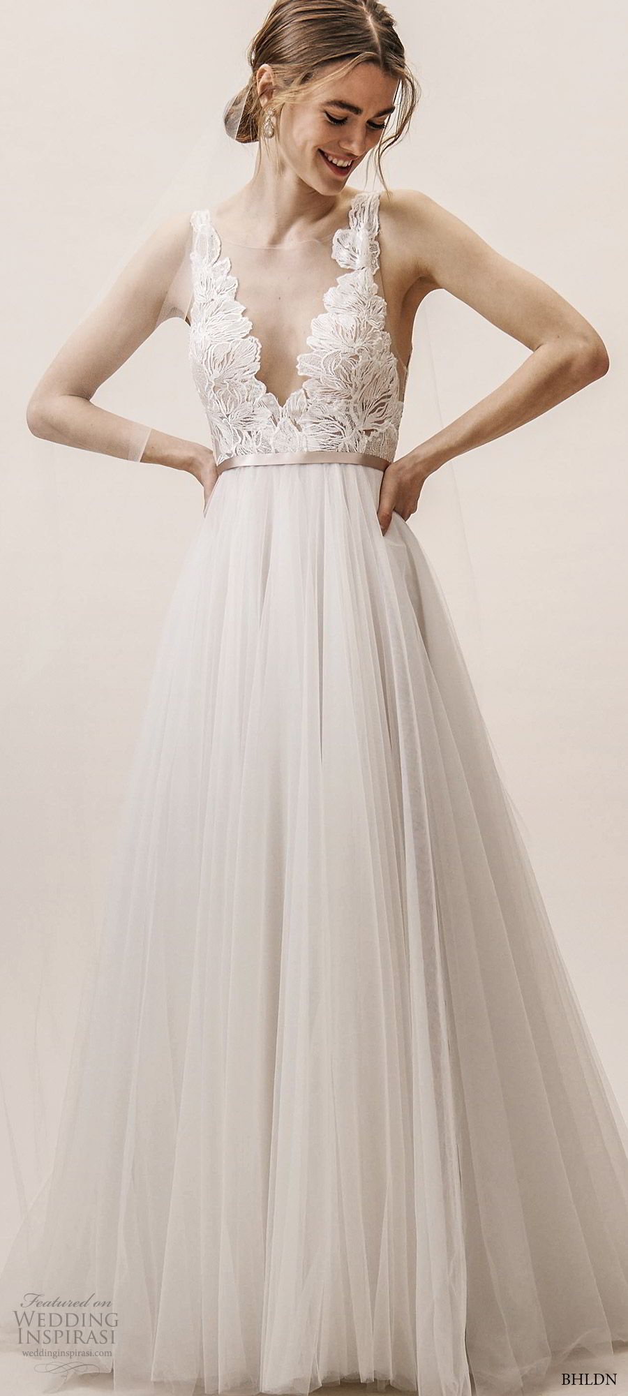 bhldn spring 2019 bridal sleeveless thick straps deep v neckline a line ball gown wedding dress (16) elegant romantic low back chapel train mv