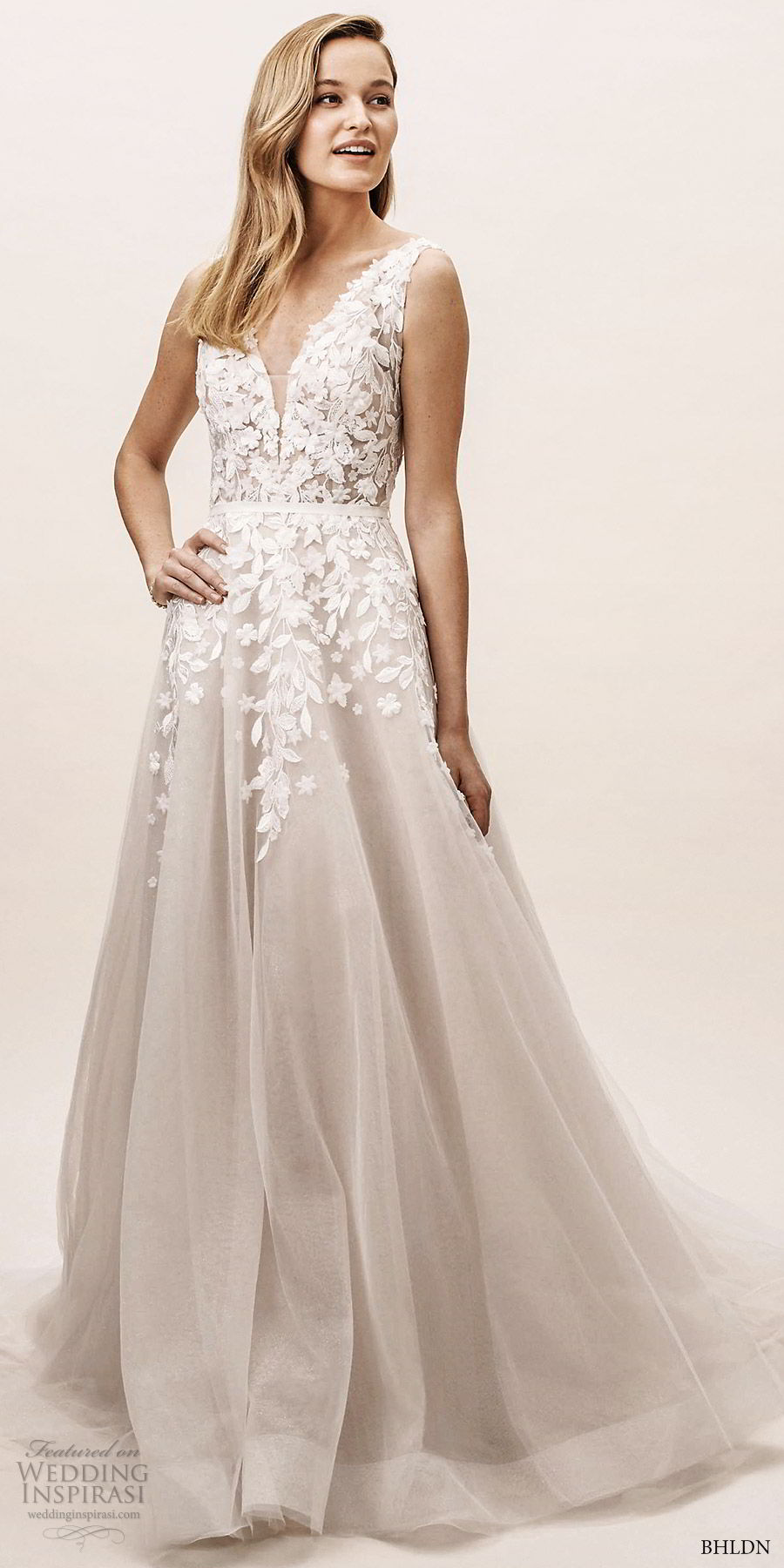 bhldn spring 2019 bridal sleeveless v neck embellished bodice a line ball gown wedding dress (1) elegant romantic blush scoop back chapel train mv