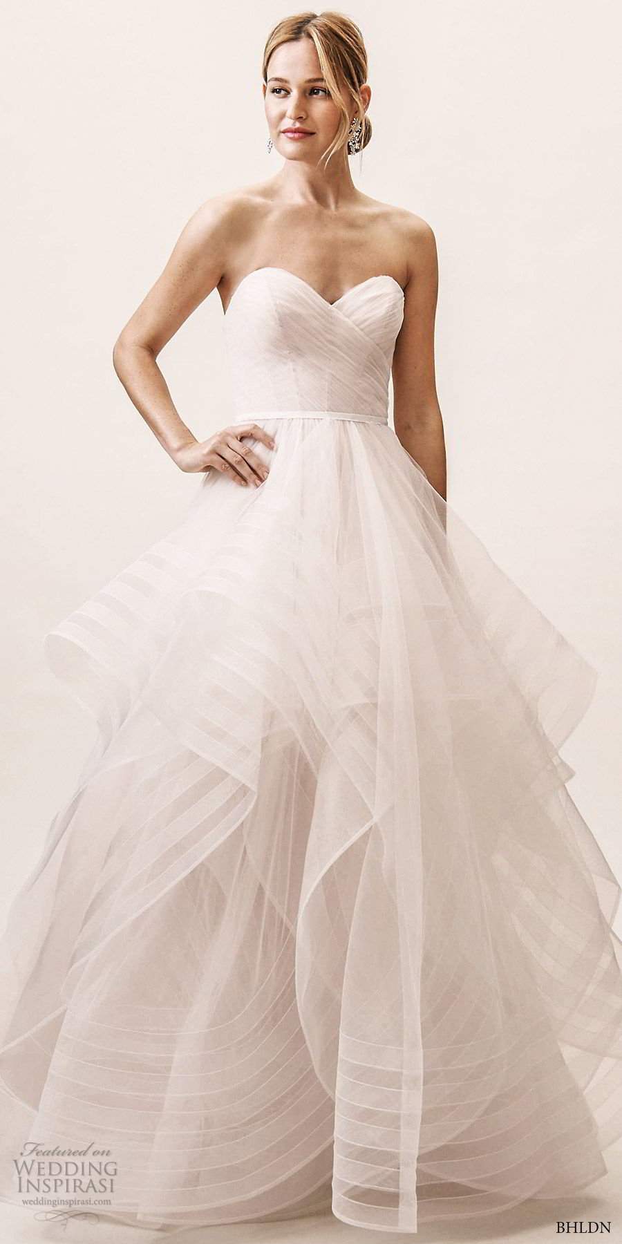 bhldn spring 2019 bridal strapless sweetheart ruched bodice tiered skirt ball gown a line wedding dress (4) elegant romantic princess mv